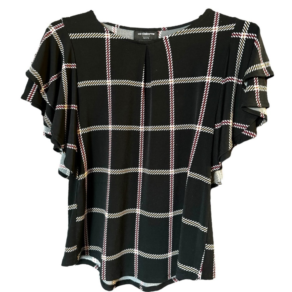 LIZ CLAIBORNE CAREER BLOUSE with flutter‎ sleeve